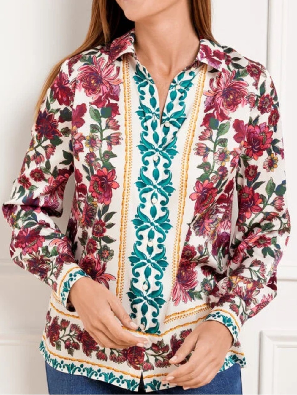 Talbots SOFT SATIN CHARMEUSE BUTTON FRONT SHIRT - STUNNING FLORAL size 1X